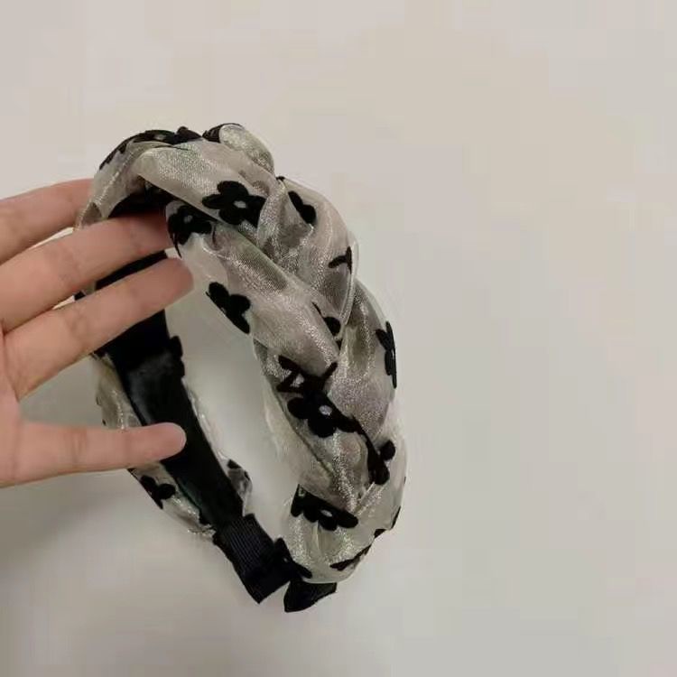 Băng Đô Cài Tóc Bằng Vải organza Đính Hoa Phong Cách retro Hàn Quốc