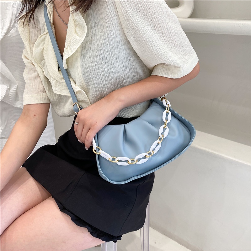 Túi đeo chéo vai IELGY hình đám mây đơn giản có dây xích phong cách Hàn Quốc dành cho nữ