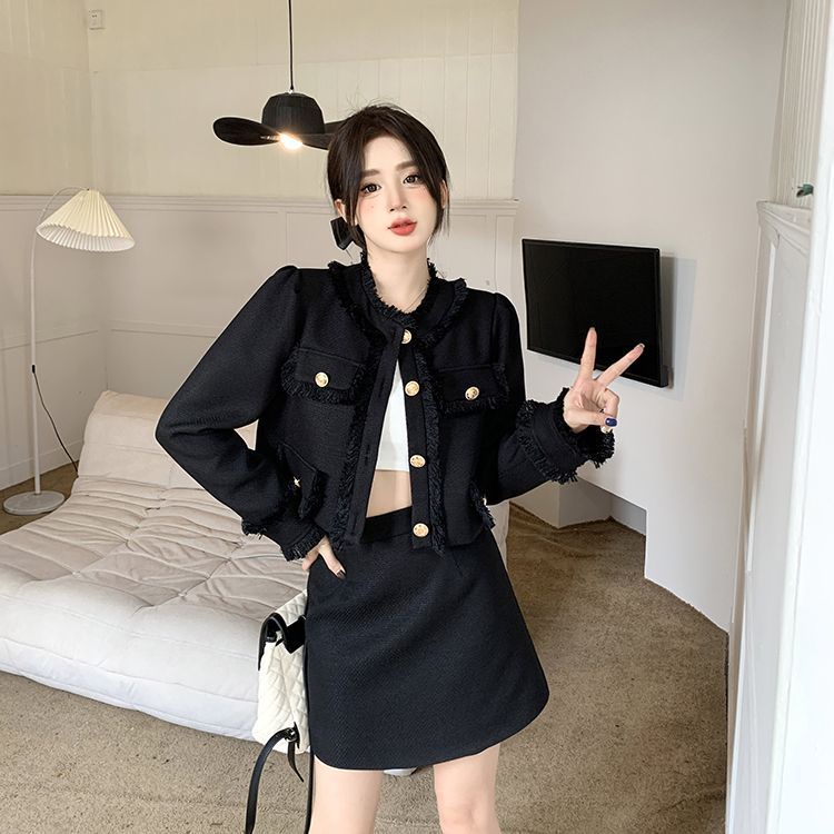 Set Áo Khoác Ngắn Tay Dài + Chân Váy Xẻ Tà Lưng Cao Thời Trang Mùa Thu 2022 Cho Nữ