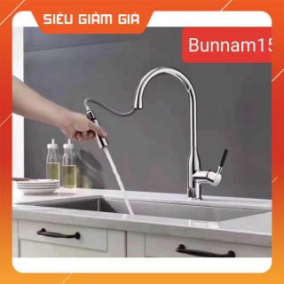 [Rẻ nhất shopee] Vòi rửa bát nóng lạnh dây rút inox cao cấp sáng bóng, sang trọng có nút điều chỉnh ( ảnh thật)