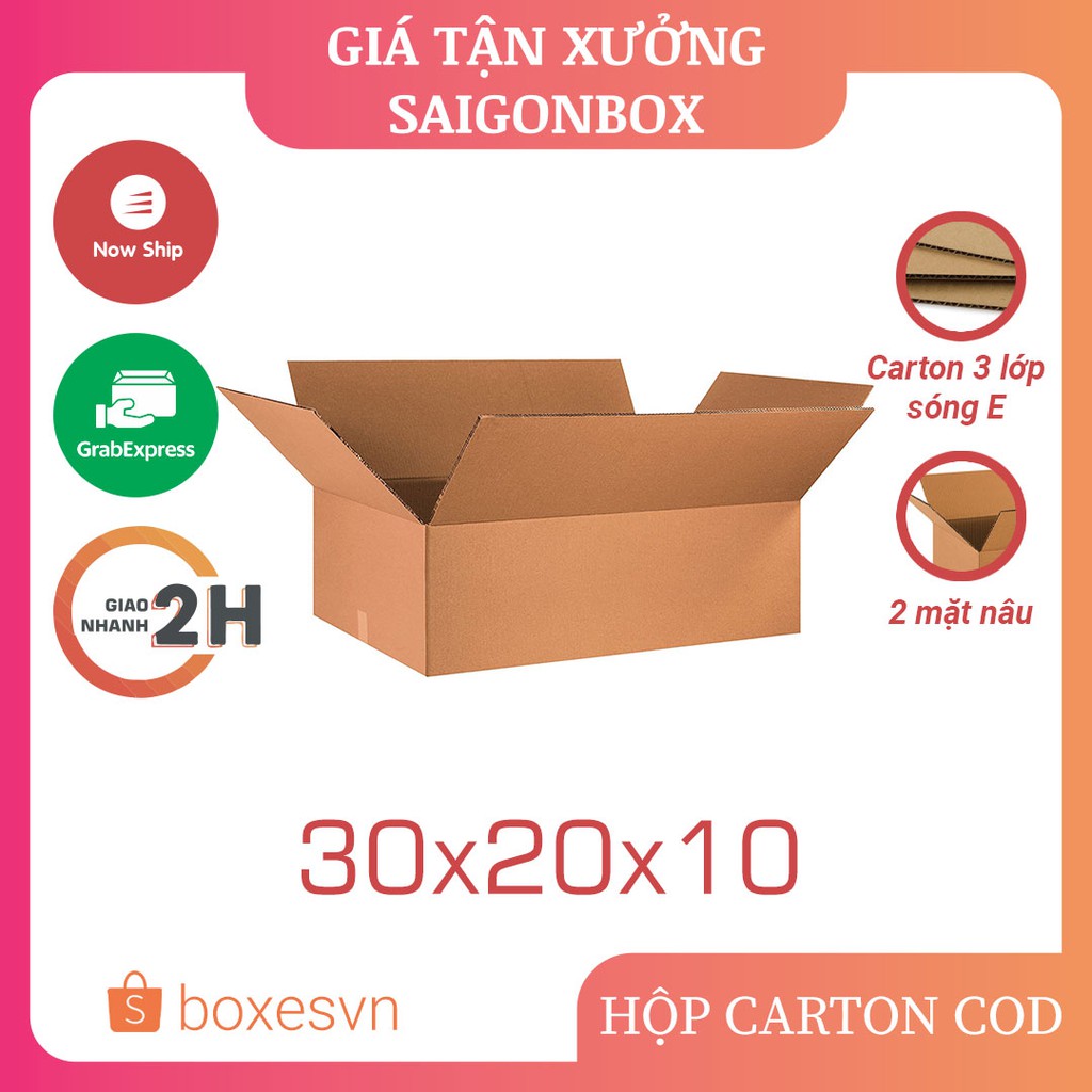 Combo 100 thùng hộp carton size 30x20x10 cm để đóng gói hàng hóa