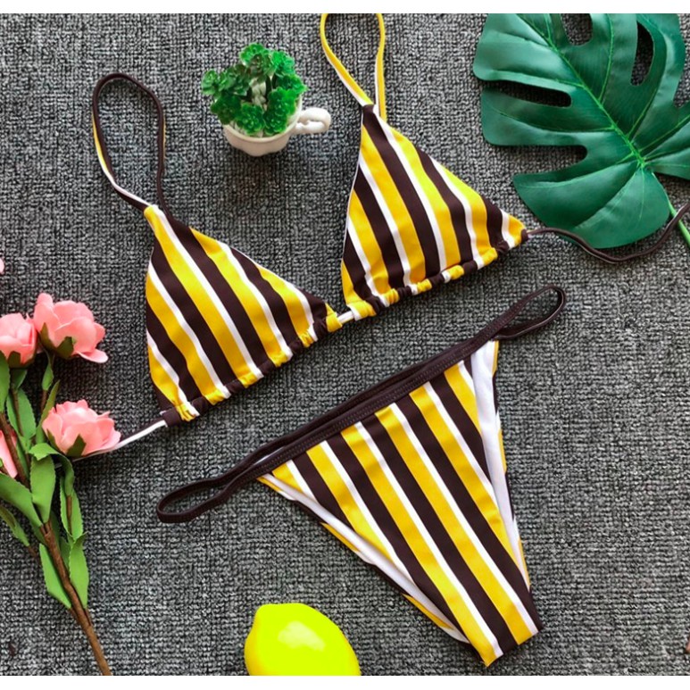 Bikini 2 mảnh kẻ đen vàng có sẵn (có đệm ngực) | WebRaoVat - webraovat.net.vn