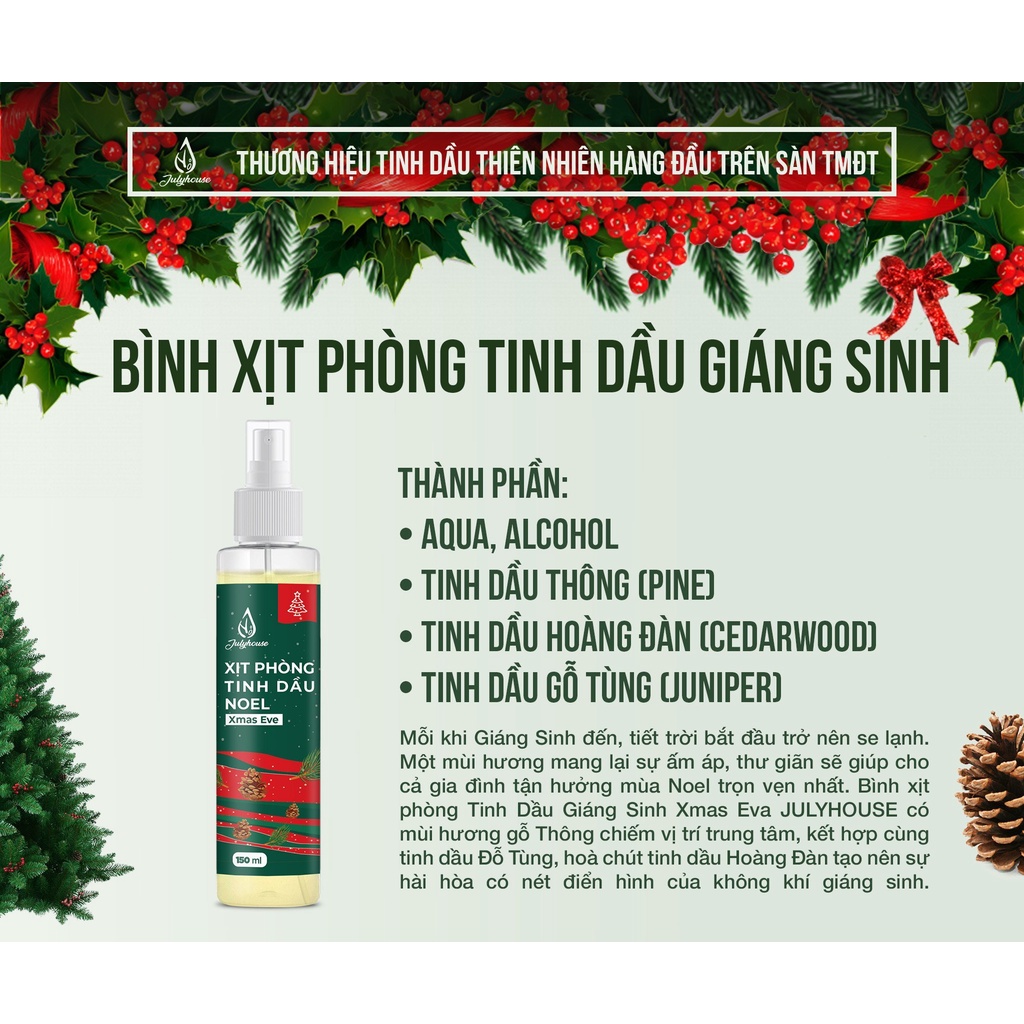 Bình Xịt Phòng Tinh Dầu Giáng Sinh Xmas Eve 150ml JULYHOUSE Hương Gỗ Nhẹ Nhàng Thư Giãn