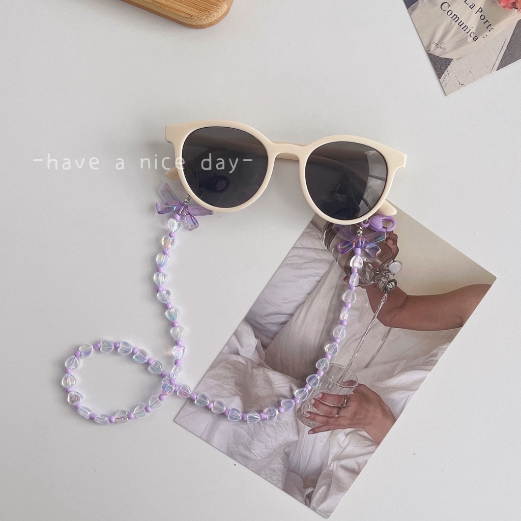 Dây Đeo Mắt Kính Xỏ Hạt Acrylic Hình Nơ Ngôi Sao Màu Tím Phong Cách ins Kiểu Mới