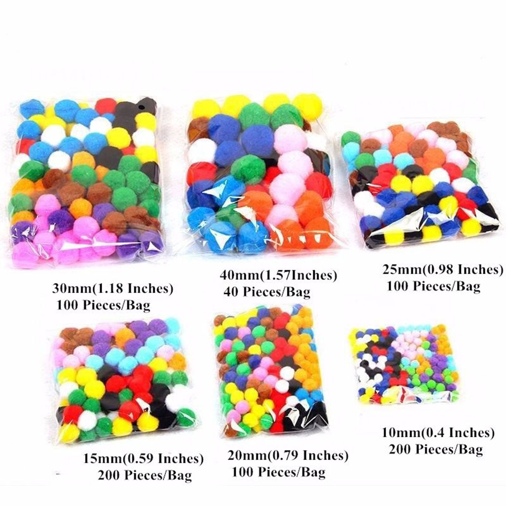 Bộ 100 bóng xù đủ màu 10 / 15 / 20 / 25 / 30 / 40mm