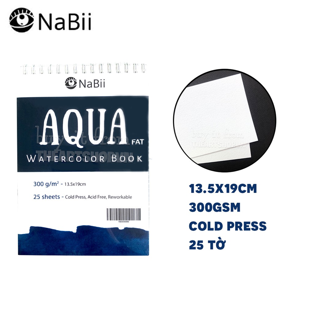 Giấy vẽ và sổ vẽ màu nước NABII AQUA FAT (COLD PRESS 300gsm)