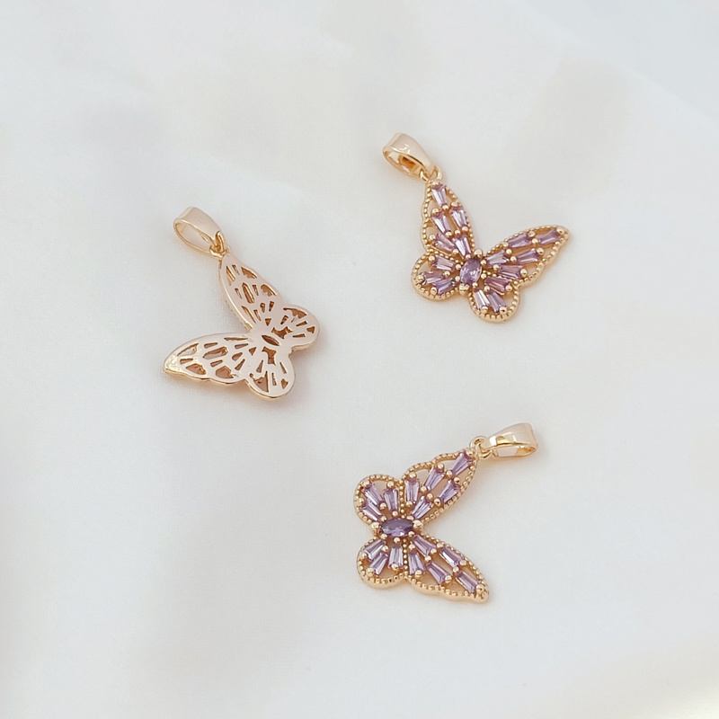 Mặt Dây Chuyền Bằng Đồng Mạ Vàng 14K Hình Bướm Nhiều Màu Sắc