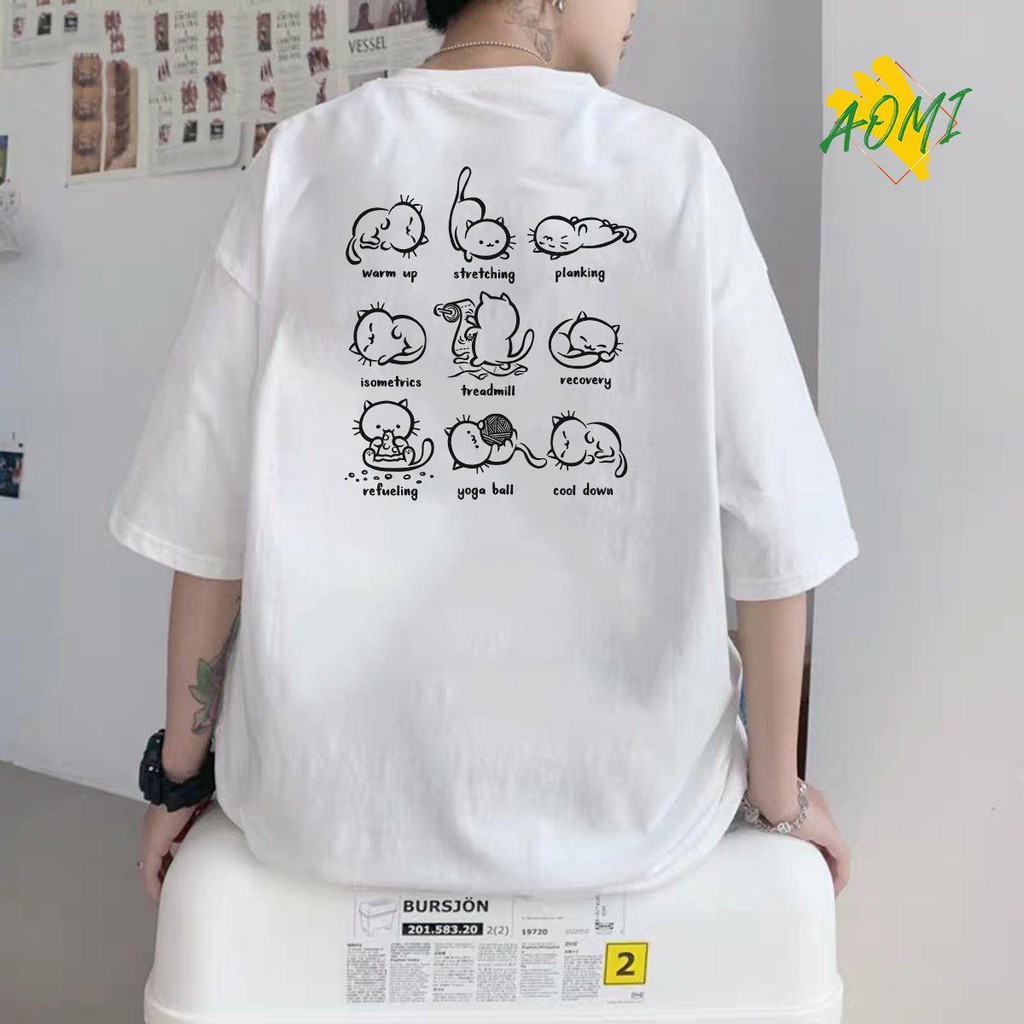 ÁO THUN UNISEX AOMI MÈO KUTE LƯỜI TAY NGẮN TAY LỠ NAM NỮ CHẤT LƯỢNG CAO