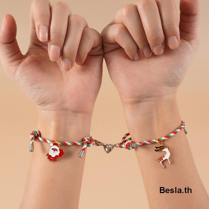✨✨Vòng Tay Giáng Sinh Nam Châm Hình Ông Già Noel Trái Tim Cho Bạn Gái