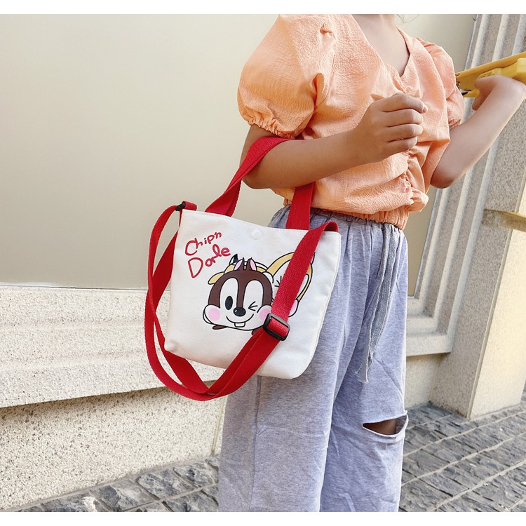 Túi tote vải đeo chéo dễ thương hình MICKEY, PLUTO, CHIP&amp;DALE phong cách Hàn Quốc cho bé gái TX22