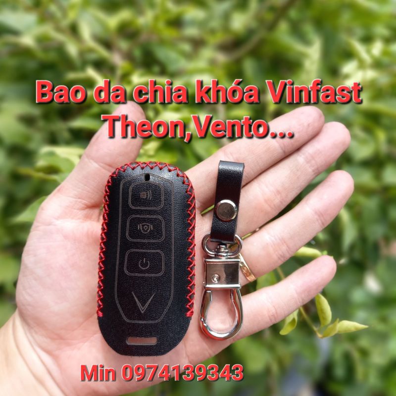 Bao da chìa khóa xe điện vinfast theon,vento bằng da bò,tặng kèm móc