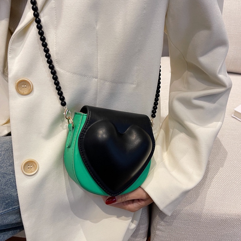 IELGY Túi Đeo Chéo mini Hình Trái Tim Phối Dây Xích Ngọc Trai Thời Trang Hàn Quốc Cho Nữ