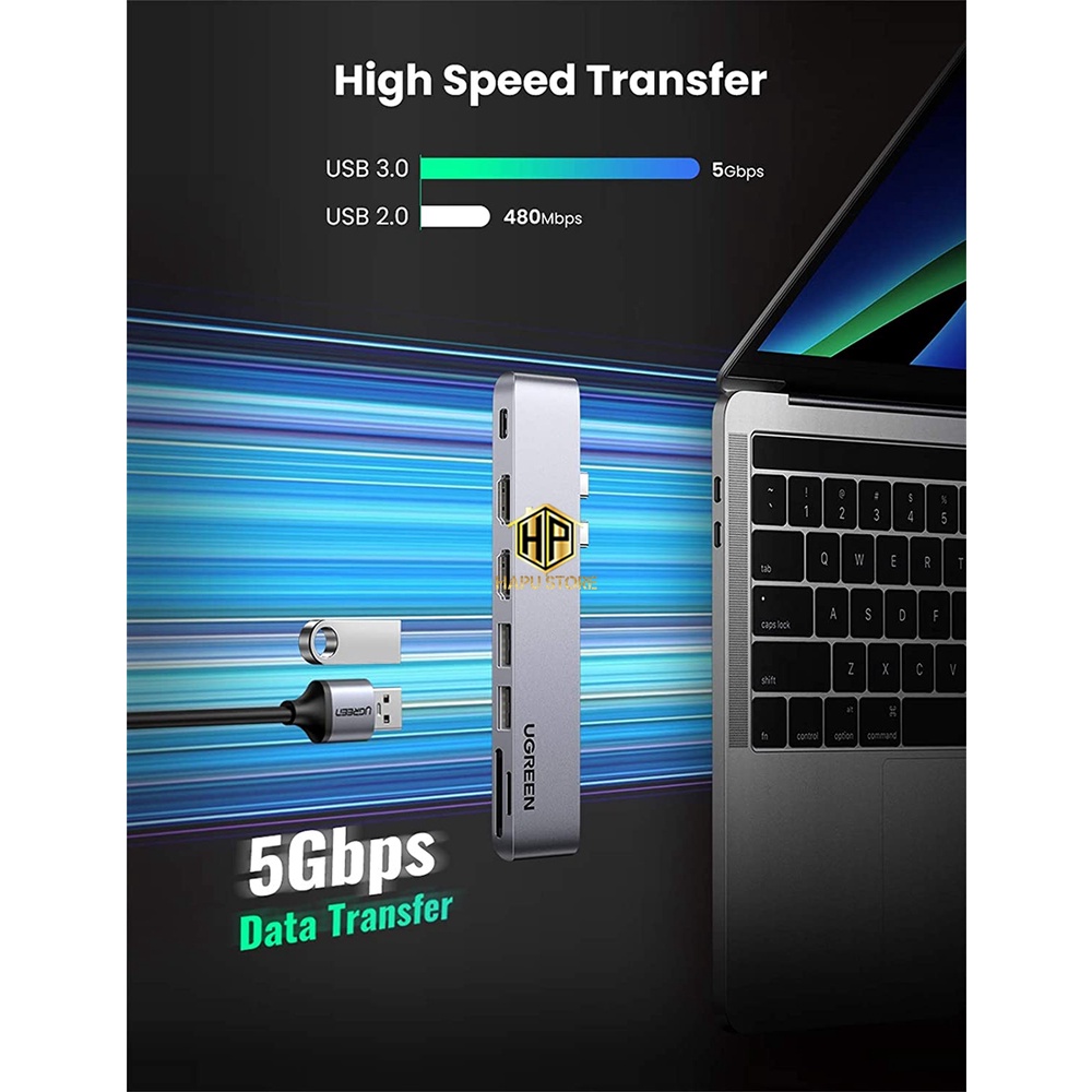 Hub USB-C đa năng 7 in 2 Ugreen 80548 dùng cho Macbook cao cấp - Hapustore