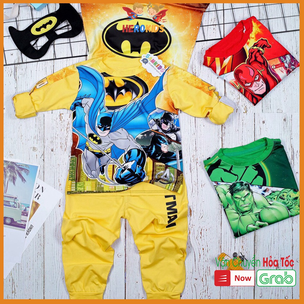 Bộ Người Dơi - Bat man Dài Tay HeroKids In 3D, Co Giãn 4 Chiều, Thấm Mồ Hôi tốt (Tặng Áo Choàng Và Mặt Nạ), Bao Đẹp