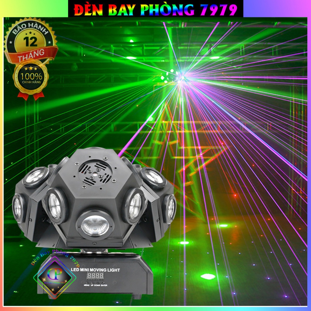 Đèn Laser Moving 3 Đầu Độc Lập 18 Mắt Led Có Laser Cảm Biến Âm Thanh Thích Hợp Cho Phòng Bay, Karaoke, Bar, Vũ Trường...