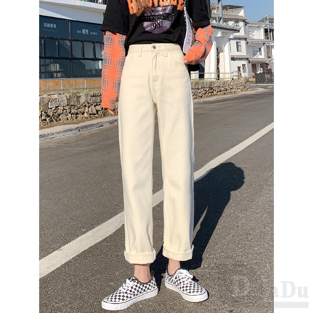 Daduhey Quần jean ống rộng phong cách hàn quốc cho nữ size S-5Xl