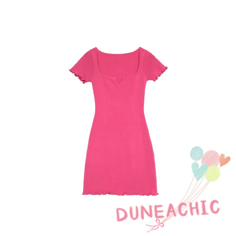 DUNEA Đầm Dệt Kim Tay Ngắn Cổ Vuông Thiết Kế Trẻ Trung Cho Nữ