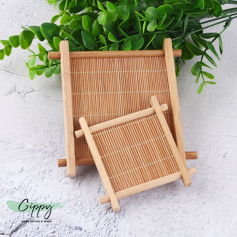 Khay tre vuông trang trí, khay nhỏ để chén trà - Phụ kiện chụp hình - Gippy Decor