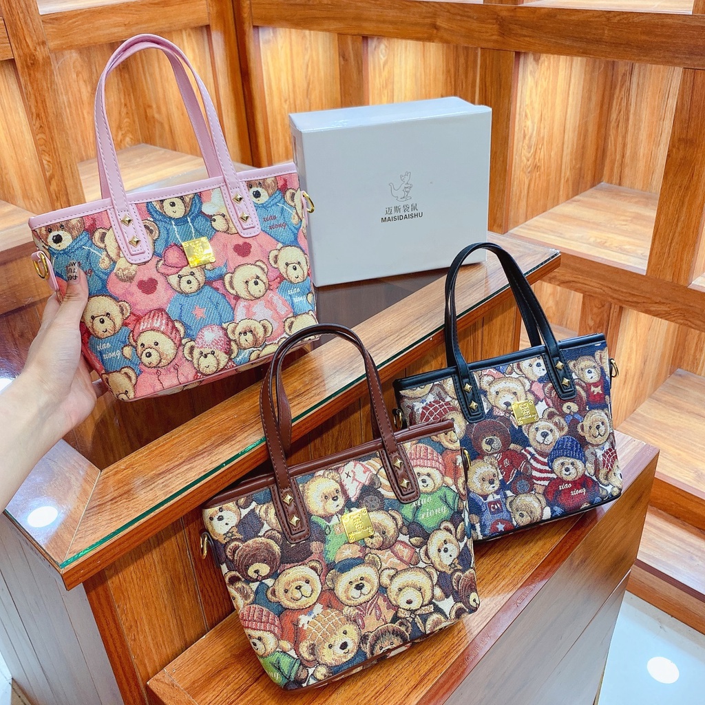 Túi Bucket Đeo Vai / Đeo Chéo Cỡ Lớn Hình Gấu Dễ Thương Có Thể Tháo Rời