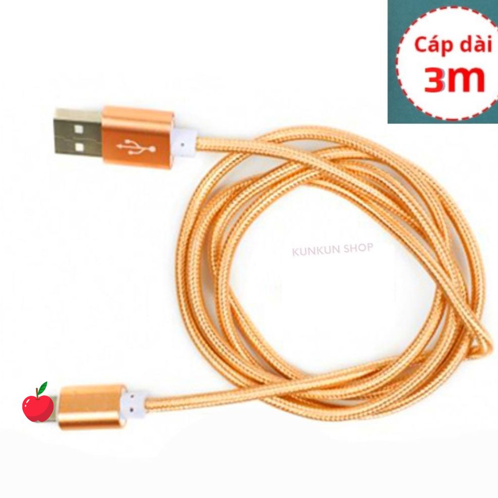 Dây cáp sạc ip,Cáp sạc thiết kế dây bện dù dài 1 mét và 3 mét cho ĐT 6 6s 7 8 plus x xr xs max