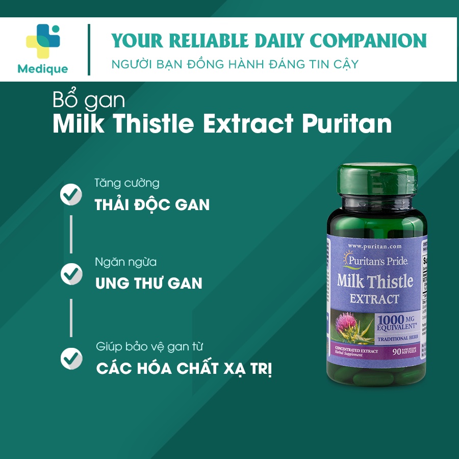 Thải độc gan, ngăng ngừa ung thư, làm mát gan, tăng cường chức năng gan Milk Thistle Extract 1000mg Puritan's Pride