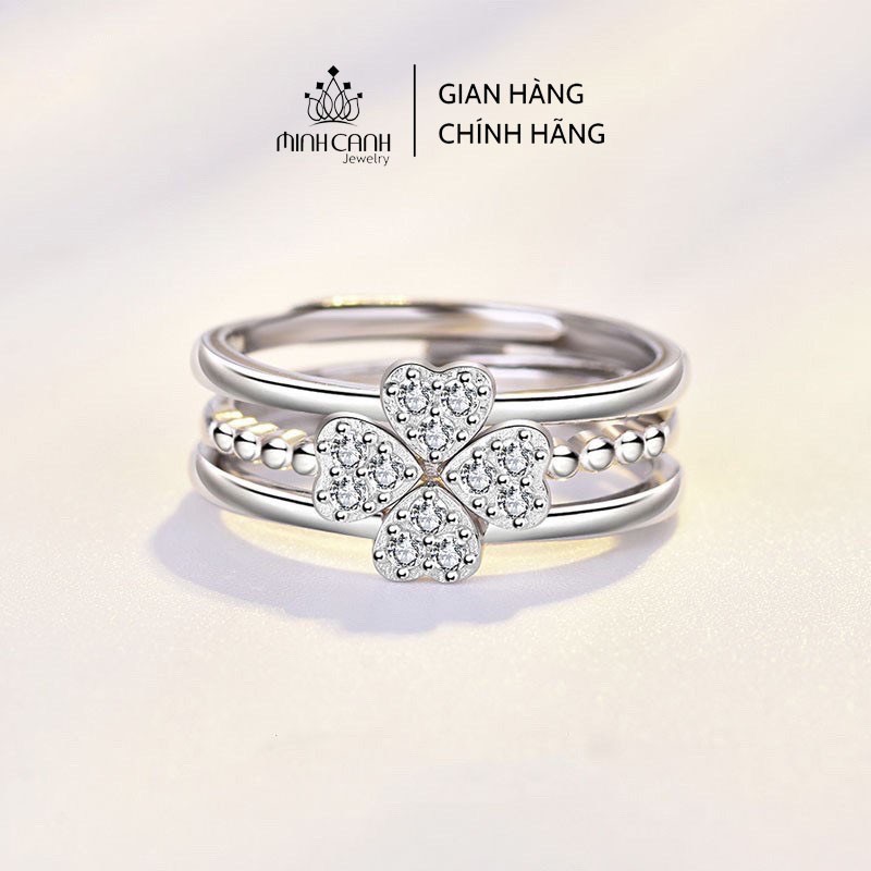 Nhẫn Ghép Cỏ 4 Lá Đính Đá Mua 1 Được 3 Dạng Hở Freesize - Minh Canh Jewelry