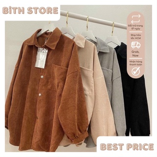 Áo khoác nhung tăm nữ form rộng kiểu sơ mi cực đẹp Ulzzang, chất dày ấm áp freesize