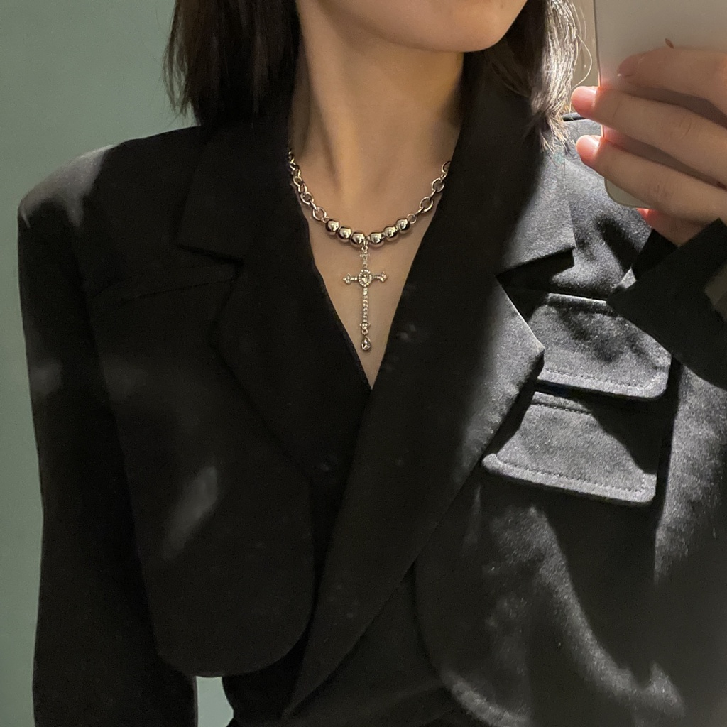 Vòng Cổ Dây Xích Mặt Kim Cương Chữ Thập Phong Cách punk Âu Mỹ Mới Năm 2021