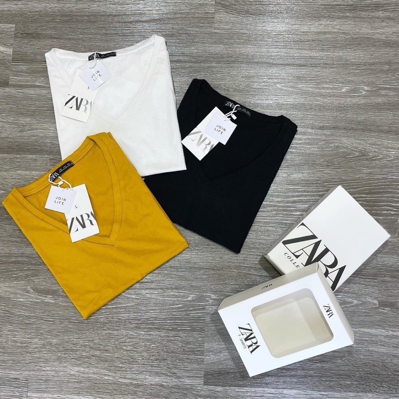 Áo thun/ áo phông cotton nữ cổ tim Zara thoáng mát  - mua lẻ / set 4