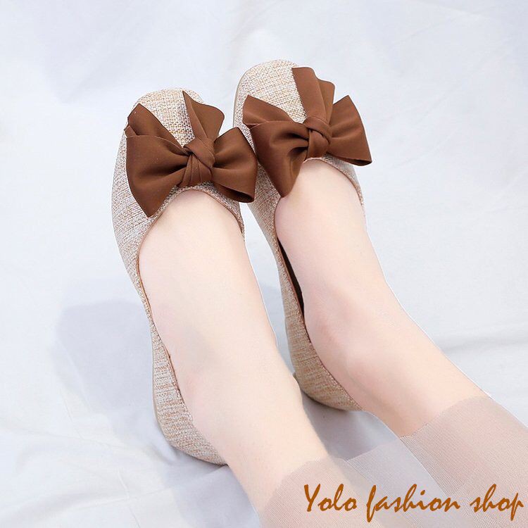 Giày bệt búp bê nữ vải dạ thắt nơ xinh xắn - B12 | BigBuy360 - bigbuy360.vn