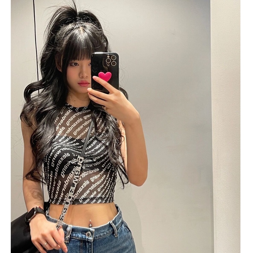 Aw 2022 Áo Crop Top Tay Áo Lưới Mới