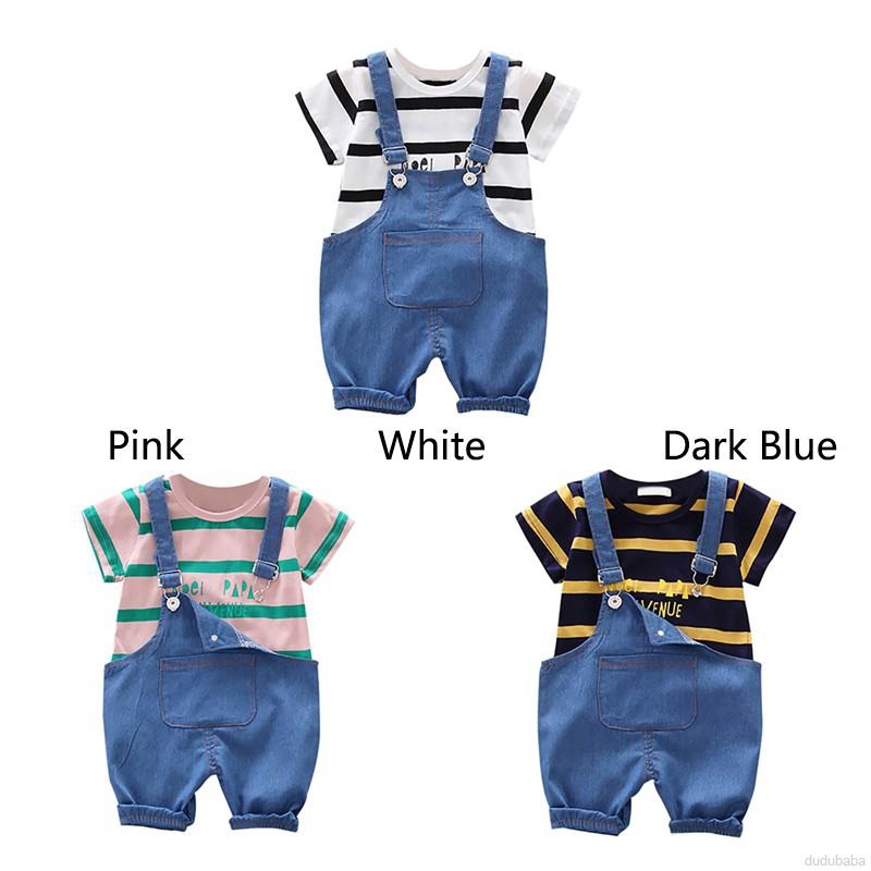 Set áo tay ngắn quần yếm denim xinh xắn cho bé trai
