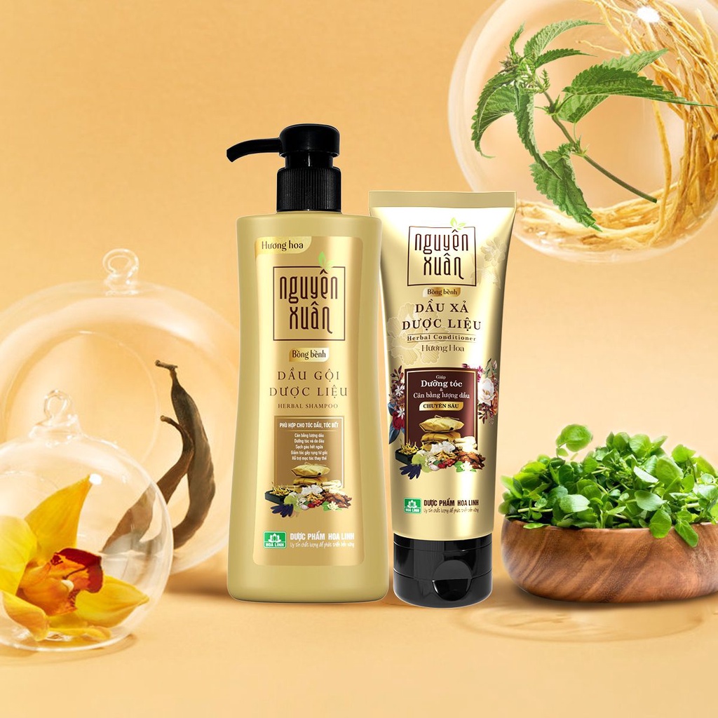 Dầu gội dược liệu Nguyên Xuân Bồng Bềnh 250ml - Ngát hương hoa, phù hợp với da đầu dầu.