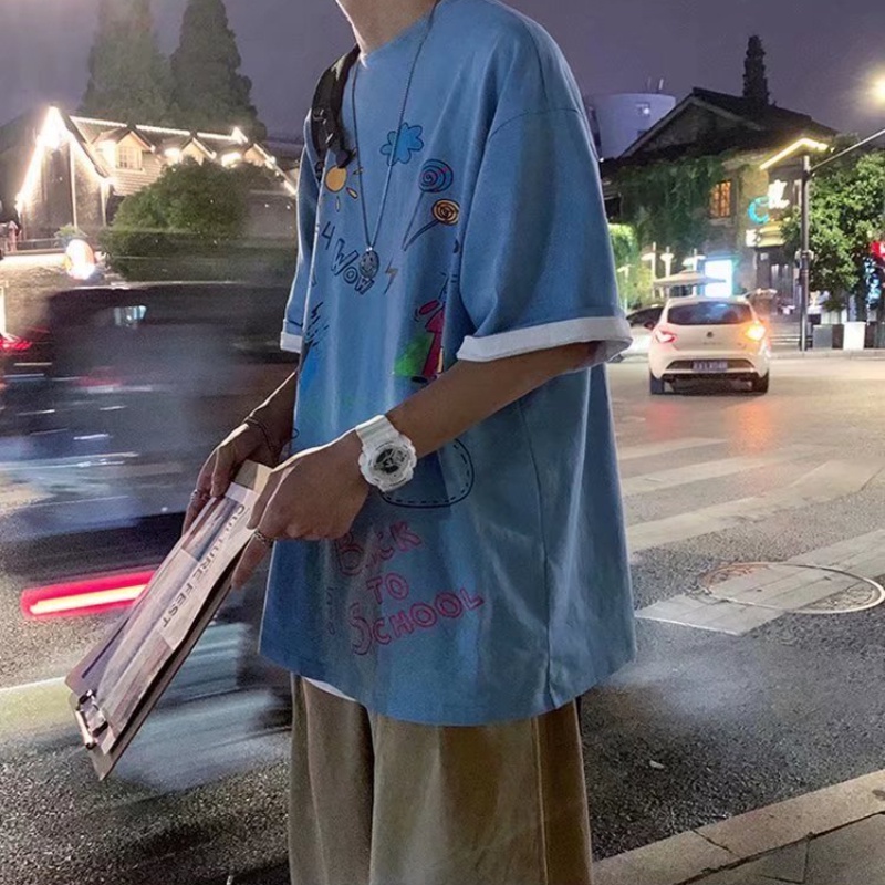 Áo Thun Tay Ngắn Cổ Tròn In Họa Tiết Graffiti Phong Cách Hàn Quốc Thời Trang Mùa Hè Cho Nam Size M-5XL