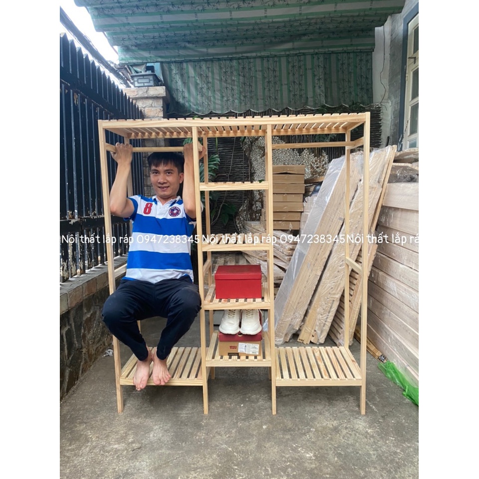Kệ Treo Quần Áo, Gía Treo Quần Áo Kiểu Hàn - Gỗ Thông Mỹ Bảo Hành 12 Tháng Kích Thước Cao 150cm Rộng 130cm Sâu 39cm