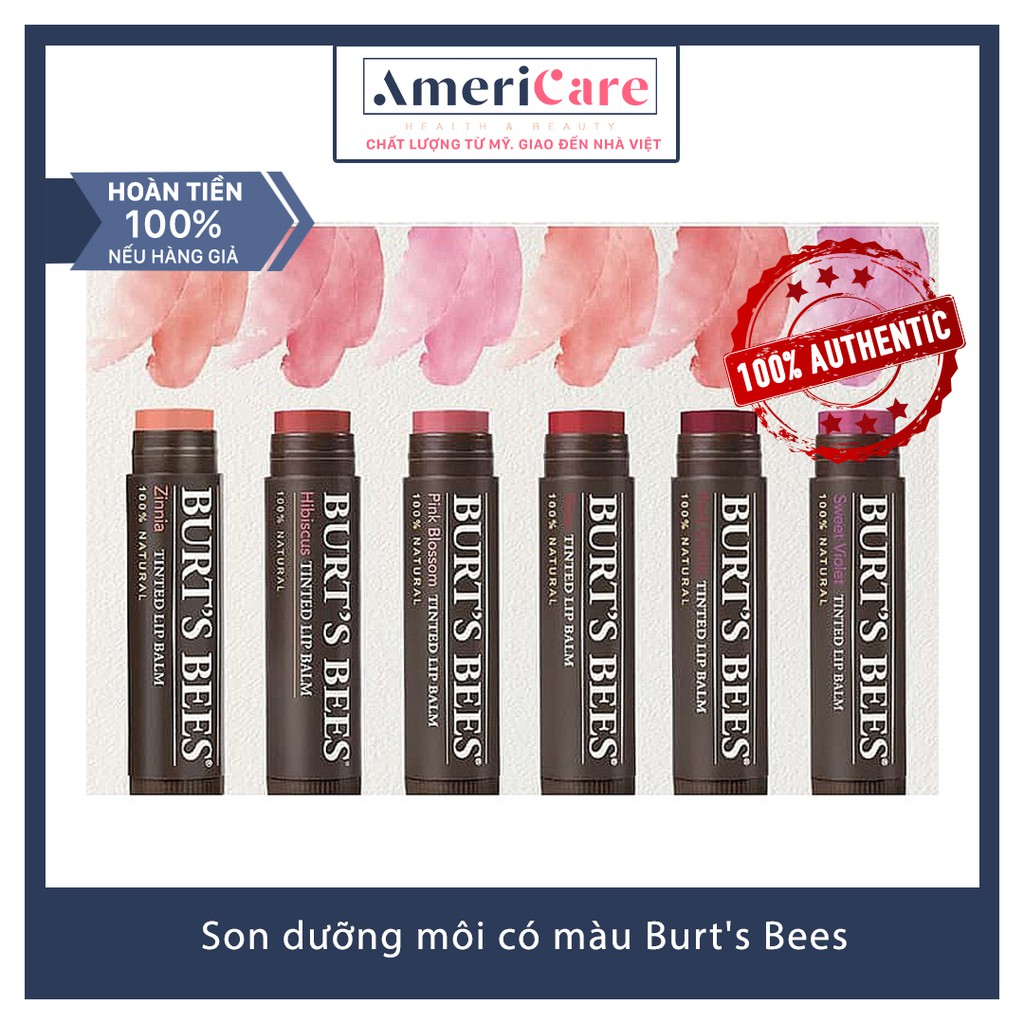 [Bill Mỹ] Son Dưỡng Có Màu Burt’s Bees Tinted Lip Balm & Burt's Bees Lip Shimmer Balm Americarevn