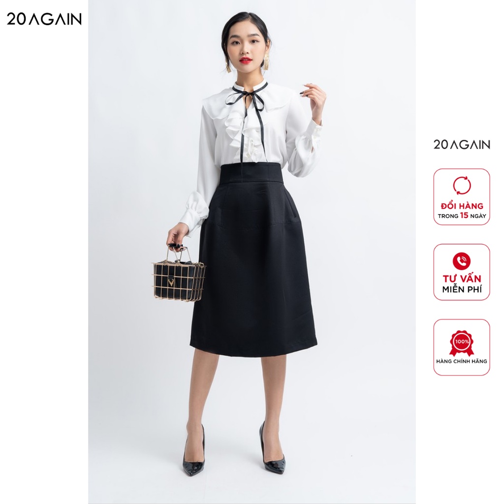 Áo sơ mi cổ vải phối 20AGAIN thiếtkế trẻ trung năng động điểm nhấn nơ ASA0990