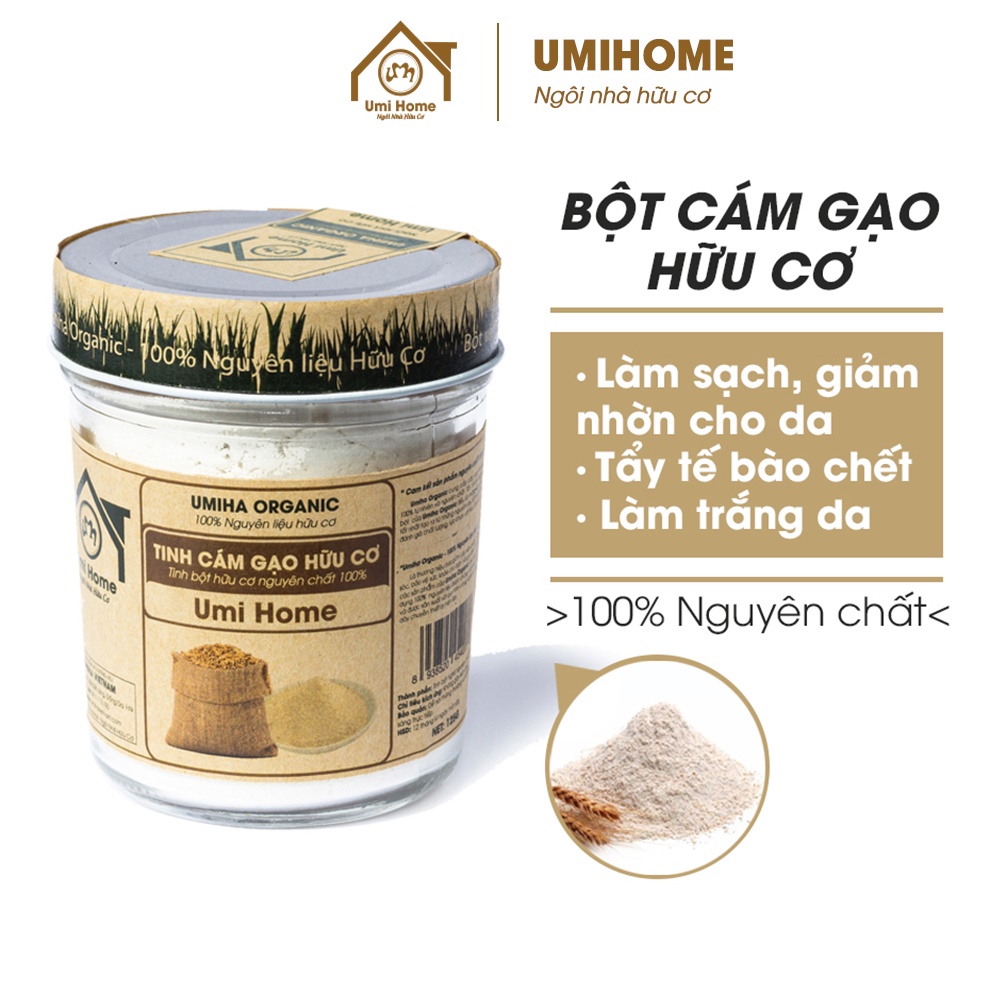 Bột Cám Gạo đắp mặt hữu cơ UMIHOME 135g nguyên chất - Dùng tẩy da chết sạch sâu da, dưỡng da trắng mịn, giảm thâm mụn