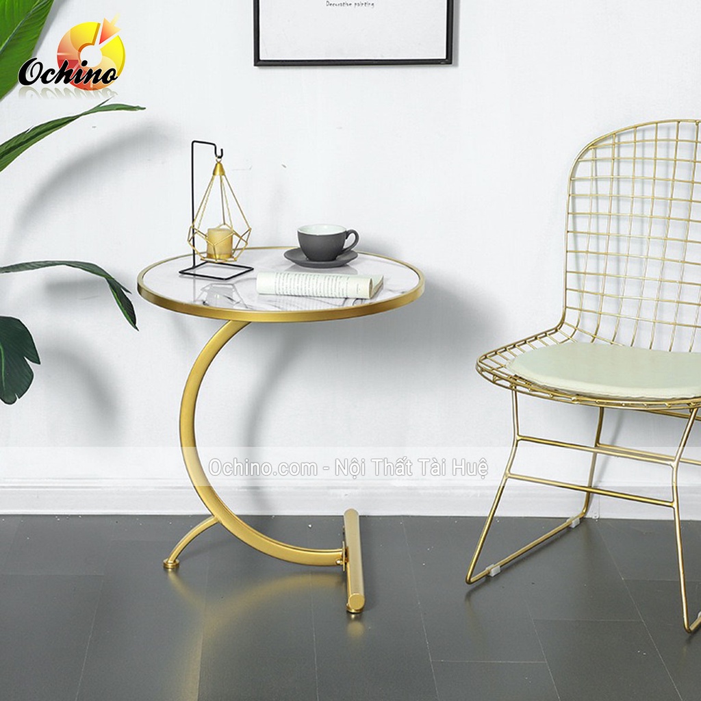 Bàn Trà Cong Trang Trí Góc Sofa Mặt Đá Tròn Khung Kim Loại Sơn Tĩnh Điện Trang Trí Phòng Khách ( Hình Thật Shop Chụp)