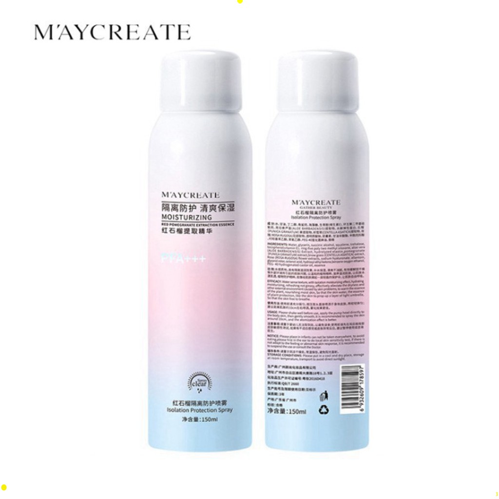 Xịt chống nắng Trắng Da Maycreate 150ml spf35 che khuyết điểm, chai xịt kem chống bật tone hàng chính hãng HT