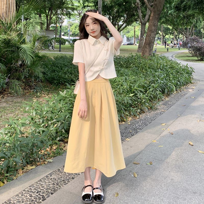 Set áo sơ mi tàu kèm chân váy hàng Quảng Châu loại 1