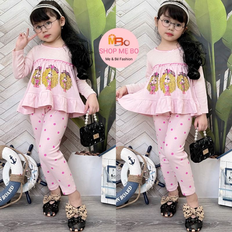 HOT - TREND bộ dài tay bèo baby doll bé gái in hình đẹp