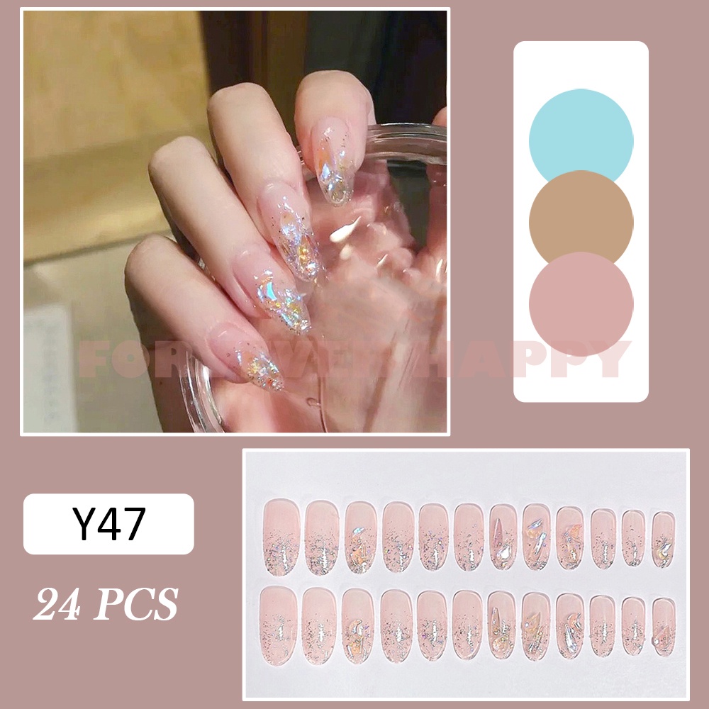 Bộ 24 Móng Tay Giả Trong Suốt Lấp Lánh Thời Trang Cho Nữ