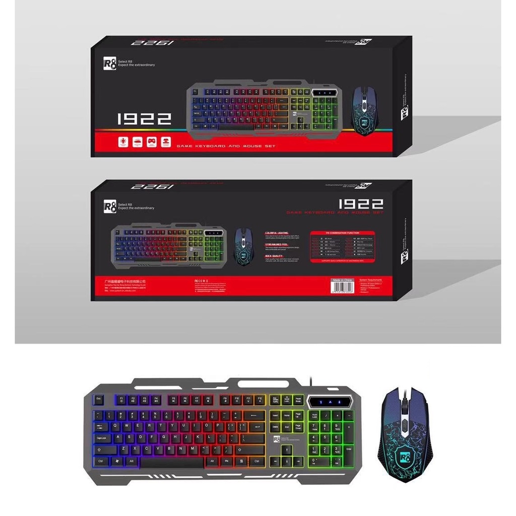 Bộ phím chuột R8 1922 LED - ĐEN - NTH