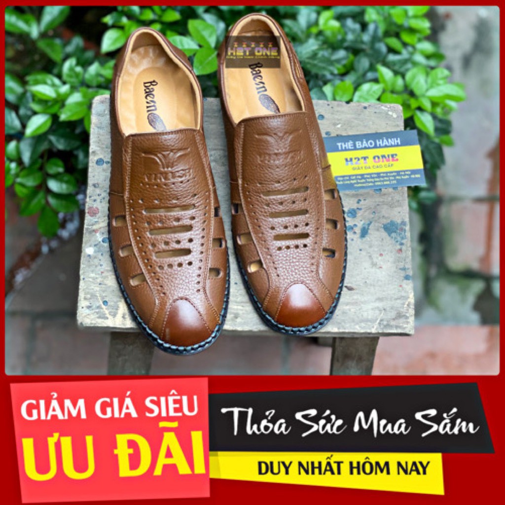 Giày rọ nam mùa hè cao cấp da bò mềm mại đế cao su đúc thiết kế đục lỗ thoáng khí HT551