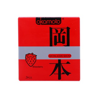 Hộp 3 BAO CAO SU OKAMOTO STRAWBERRY HƯƠNG DÂU