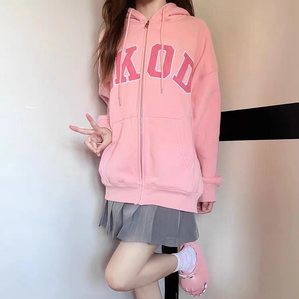 Áo Khoác Nữ Có Nón Trùm Dáng Rộng Kiểu Retro Mỹ Dễ Thương Thời Trang Xuân Thu