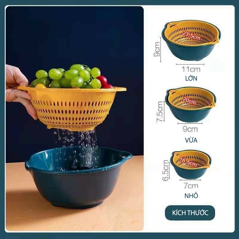 Combo rổ 6 món rổ nhựa chậu ráo nước hai lớp cao cấp tiện lợi | BigBuy360 - bigbuy360.vn