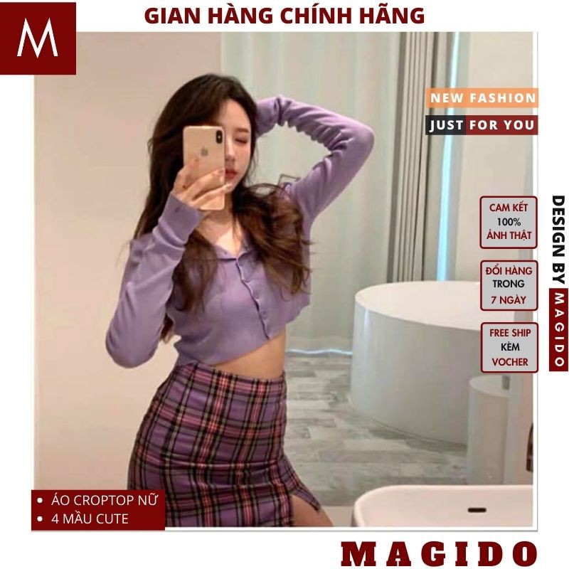 (QUÀ TẶNG LÀ DÂY BUỘC TÓC NHA ) áo thun nữ croptop khuy cài💚 áo croptop nữ dài tay ,cực xinh MAGIDO (ẢNH THẠT+FREESHIP) | BigBuy360 - bigbuy360.vn