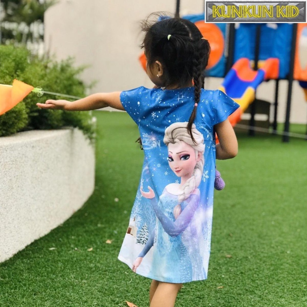 Đầm bé gái chất Thun lạnh in 3d hình công chúa elsa , ngựa pony Kunkun Kid CB12 - Váy trẻ em size đại từ 10kg - 40kg